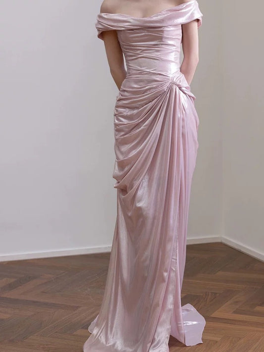 Charming Prom Dresses Mermaid Off The Shoulder Pink Long Formal Evening Dress N3940
