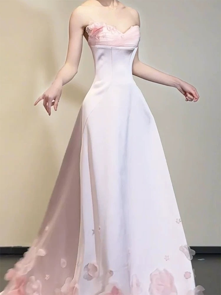 Robes de bal élégantes sirène bustier cœur rose satin sans manches longue robe de soirée formelle N3958