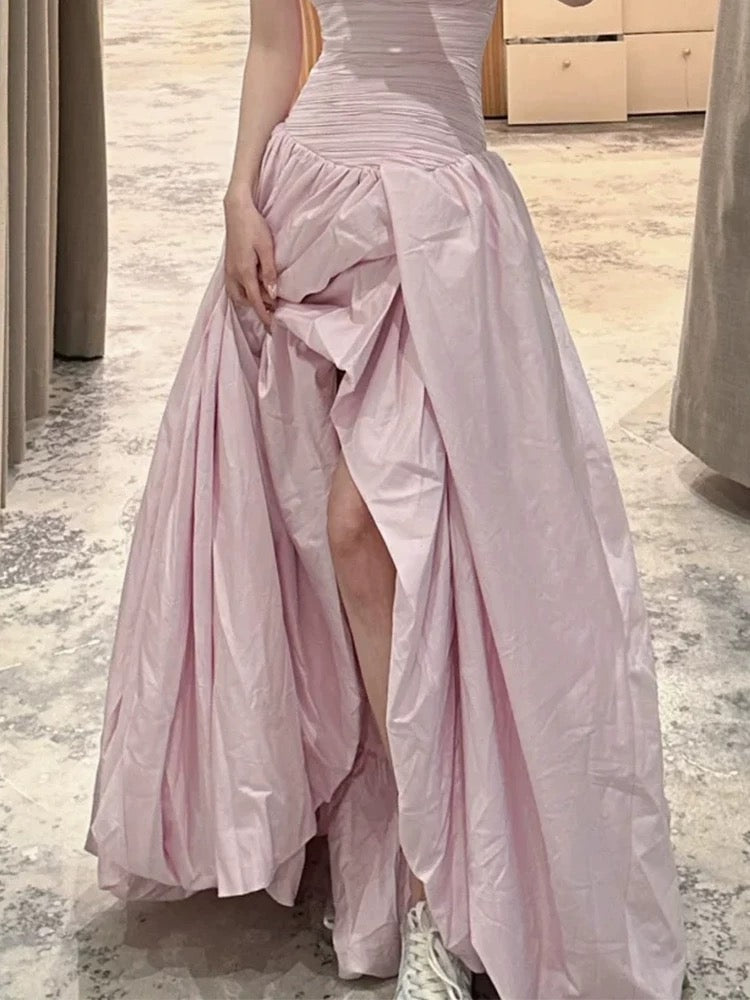 Robe de soirée glamour bustier fendue en satin rose, pour bal de promo, printemps, été, événements formels à la plage, ou invitée de mariage N3960