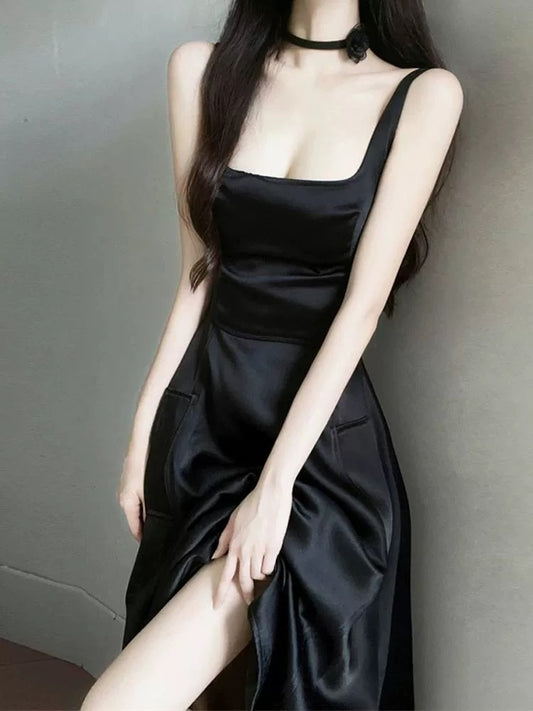 Glam A line Square Neck Black Tie Prom Spring Summer Beach Formal Wedding Guest Dresses N3963