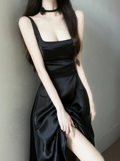 Glam A line Square Neck Black Tie Prom Spring Summer Beach Formal Wedding Guest Dresses N3963