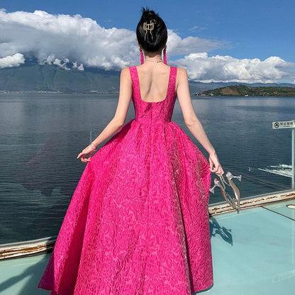 Wunderschöne Abschlussballkleider Ballkleid Quadratischer Ausschnitt Hot Pink Spitze Langes formelles Abendkleid N3965