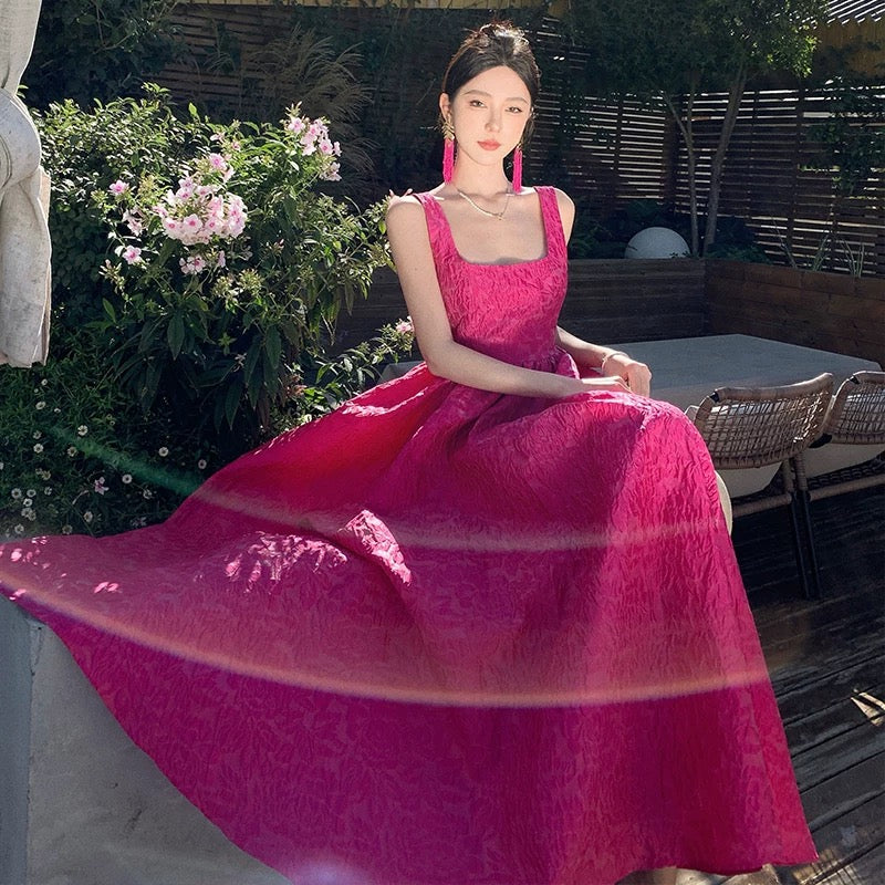 Wunderschöne Abschlussballkleider Ballkleid Quadratischer Ausschnitt Hot Pink Spitze Langes formelles Abendkleid N3965