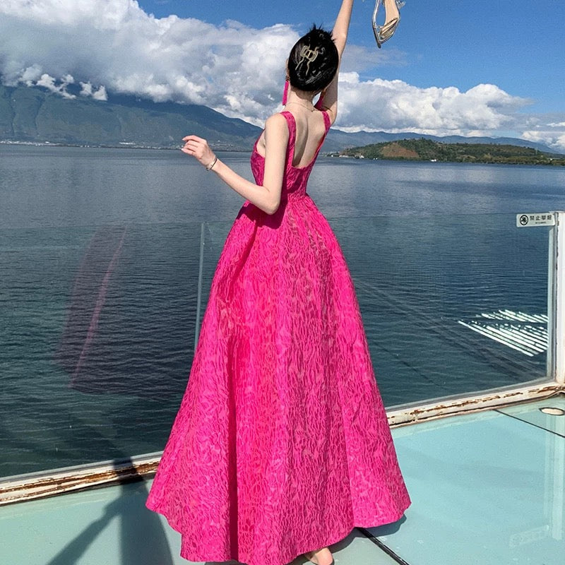 Wunderschöne Abschlussballkleider Ballkleid Quadratischer Ausschnitt Hot Pink Spitze Langes formelles Abendkleid N3965