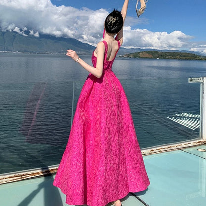 Wunderschöne Abschlussballkleider Ballkleid Quadratischer Ausschnitt Hot Pink Spitze Langes formelles Abendkleid N3965