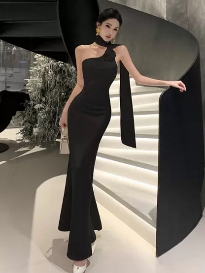 Robe fourreau glamour asymétrique pour bal de promo, cravate noire, printemps, été, plage, tenue de soirée, invitée de mariage N3967