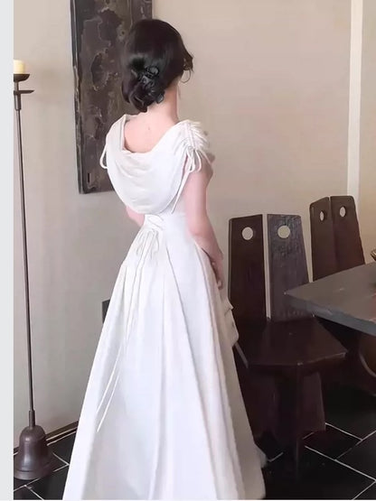 Élégantes robes de bal trapèze, épaules dénudées, blanches, longueur genou plissée, robe de soirée formelle N3971