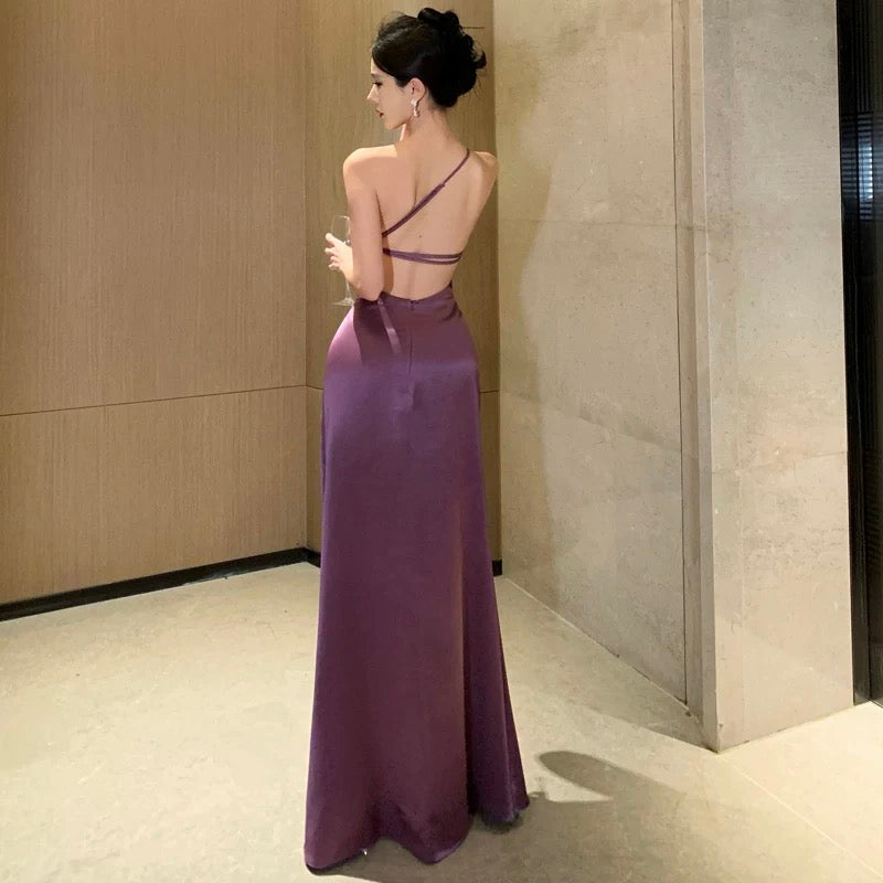 Meerjungfrau Ein-Schulter-Trauben-Satin 21. Geburtstag Elegantes Outfit Frühling Sommer Strand Formelle Hochzeit Brautjungfernkleider N3972