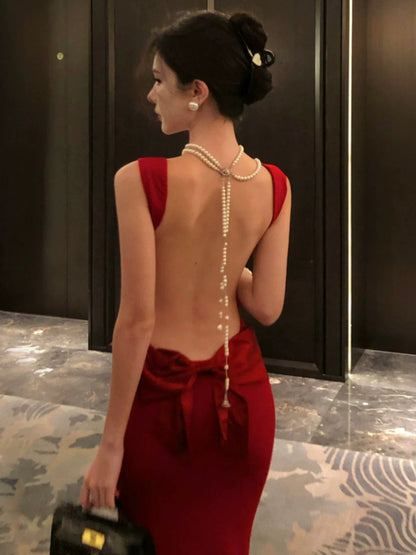 Robes de soirée sexy, sirène, bretelles spaghetti, dos nu rouge, plissées, robe de soirée formelle N3979