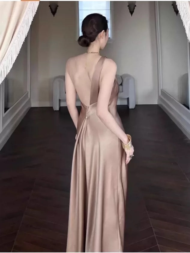Robes de bal sexy Sirène Asymétrique Épaule Nude Satin Plissé Robe de Soirée Formelle N3980