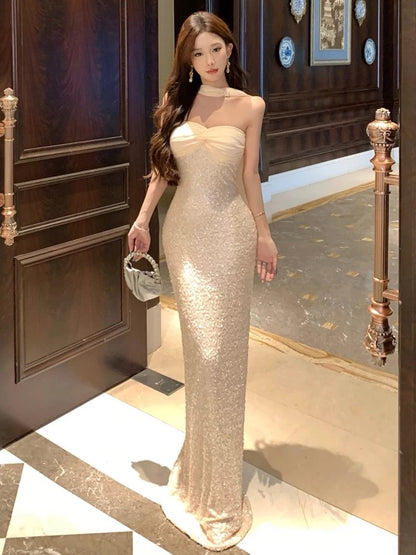 Sexy Mermaid Sweetheart Champagne Sequin 21st Birthday Elegant Outfit Summer Prom Formal Wedding Guest Dresses N3983