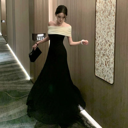 Sexy Meerjungfrau schulterfrei schwarze Krawatte 21. Geburtstag elegantes Outfit Sommer formelle Hochzeitsgastkleider N3984