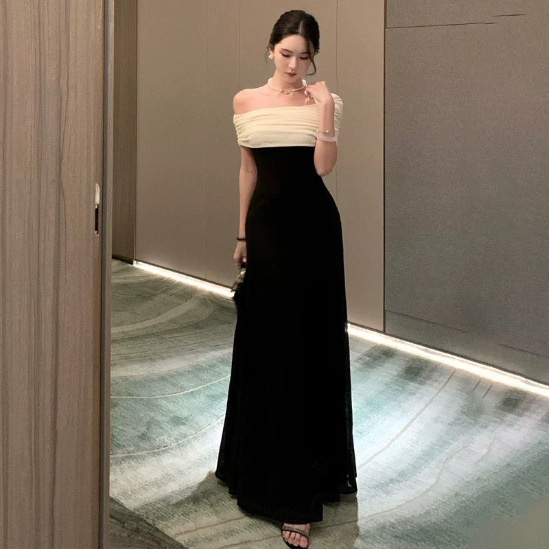 Sexy Meerjungfrau schulterfrei schwarze Krawatte 21. Geburtstag elegantes Outfit Sommer formelle Hochzeitsgastkleider N3984