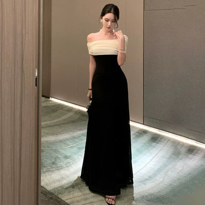Sexy Meerjungfrau schulterfrei schwarze Krawatte 21. Geburtstag elegantes Outfit Sommer formelle Hochzeitsgastkleider N3984