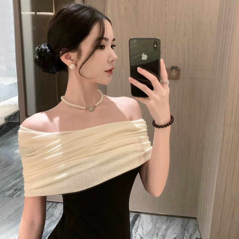 Sexy Meerjungfrau schulterfrei schwarze Krawatte 21. Geburtstag elegantes Outfit Sommer formelle Hochzeitsgastkleider N3984