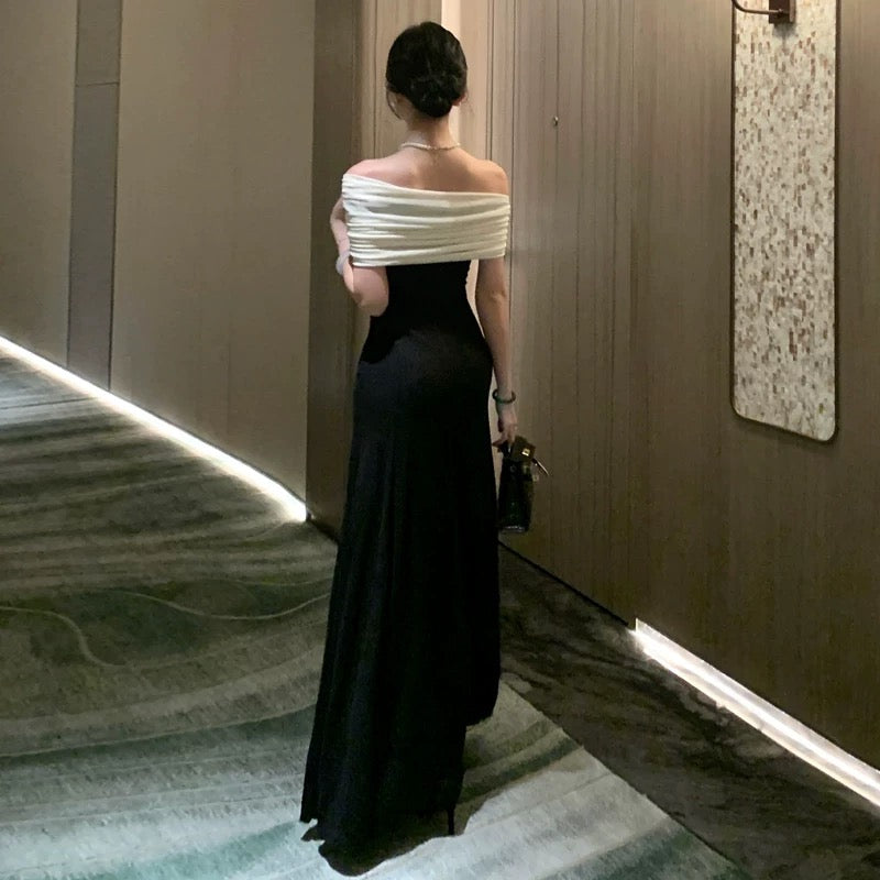 Sexy Meerjungfrau schulterfrei schwarze Krawatte 21. Geburtstag elegantes Outfit Sommer formelle Hochzeitsgastkleider N3984