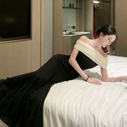 Sexy Meerjungfrau schulterfrei schwarze Krawatte 21. Geburtstag elegantes Outfit Sommer formelle Hochzeitsgastkleider N3984