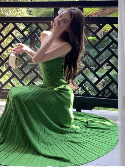 Robe de soirée sirène sexy verte sans bretelles élégante pour 21ème anniversaire, longueur ras du sol, pour invitée de mariage N3993