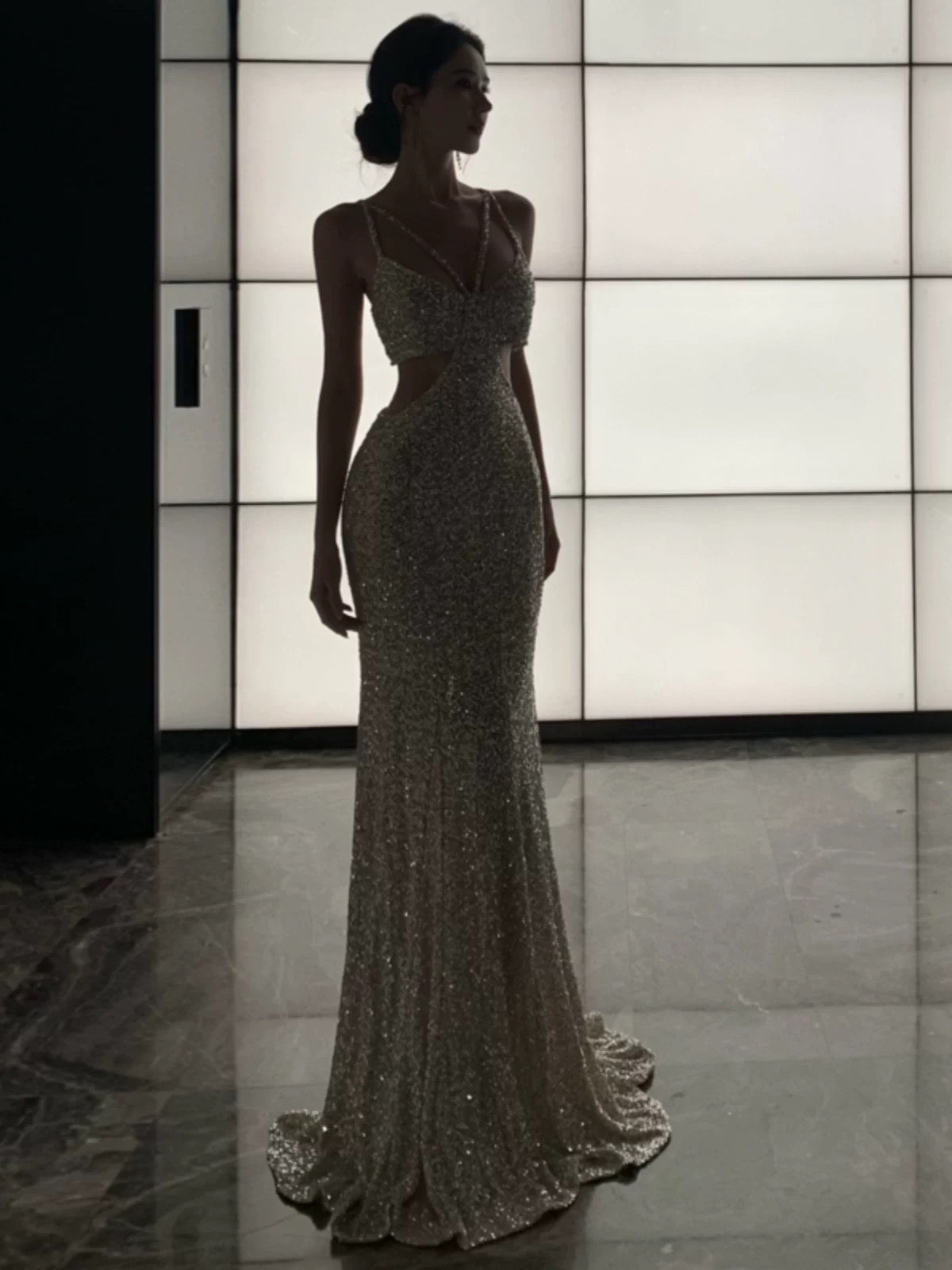Robe de soirée élégante sirène sexy à fines bretelles et sequins pour 21e anniversaire, tenue d'été formelle pour invitée de mariage N3997