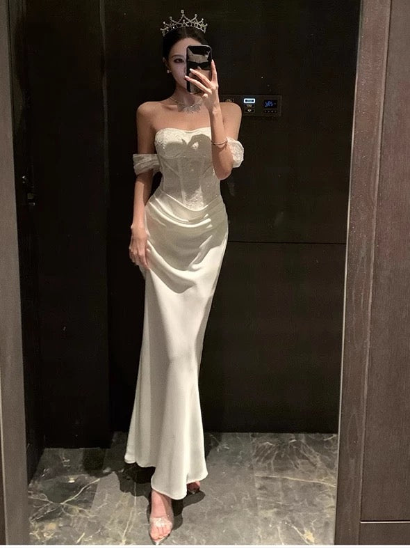 Robe de Sirène Sexy Épaules Dénudées pour 18ème Anniversaire, Tenue Élégante d'Été, Longueur Genou, pour Invitée de Mariage N4011