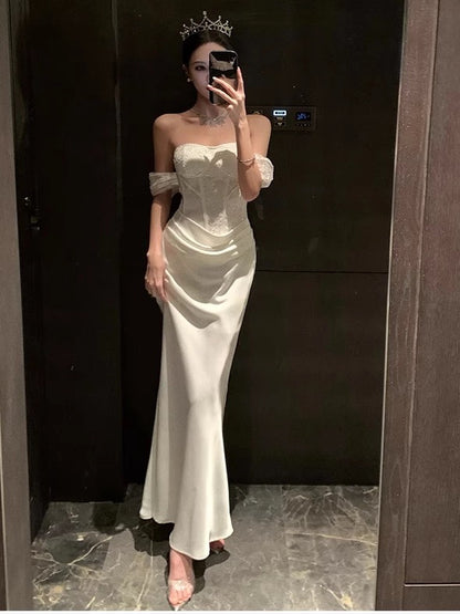 Robe de Sirène Sexy Épaules Dénudées pour 18ème Anniversaire, Tenue Élégante d'Été, Longueur Genou, pour Invitée de Mariage N4011