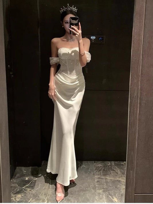 Sexy Mermaid Off The Shoulder 18th Birthday Elegant Outfit Summer Knee Length Wedding Guest Dresses N4011