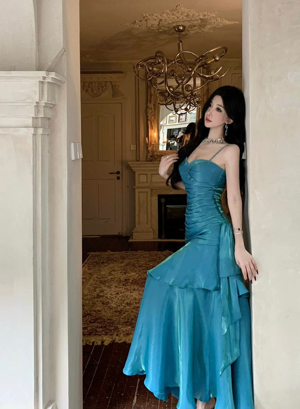 Charmantes Meerjungfrau-Spaghettiträger-Kleid für den 21. Geburtstag Elegantes Abendkleid Langes Ballkleid Hochzeitsgastkleid N4027