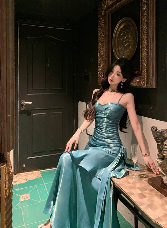 Charming Mermaid Spaghetti Strap 21st Birthday Elegant Outfit Long Prom Wedding Guest Dress N4027