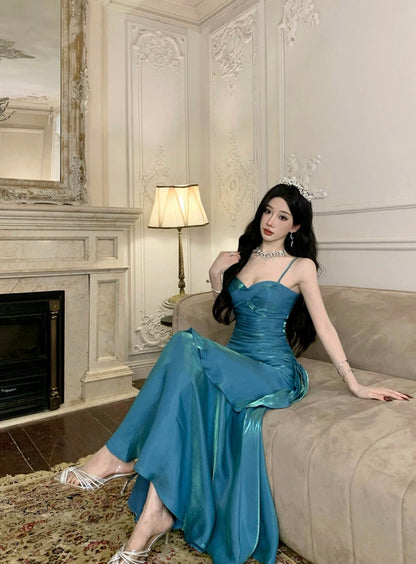 Charmantes Meerjungfrau-Spaghettiträger-Kleid für den 21. Geburtstag Elegantes Abendkleid Langes Ballkleid Hochzeitsgastkleid N4027