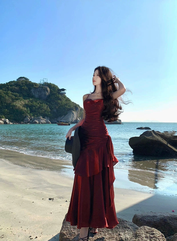 Charmantes Meerjungfrau-Spaghettiträger-Kleid für den 21. Geburtstag Elegantes Abendkleid Langes Ballkleid Hochzeitsgastkleid N4027
