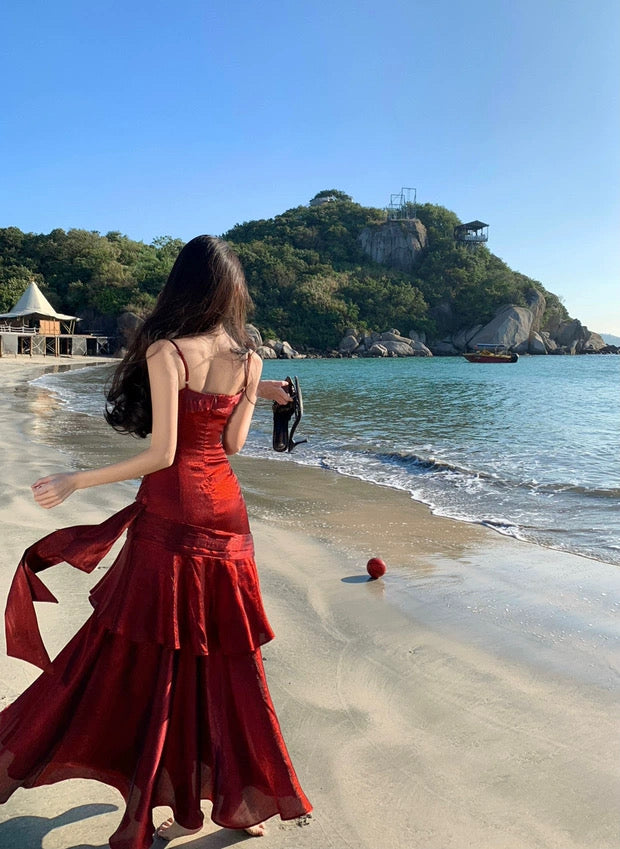 Charmantes Meerjungfrau-Spaghettiträger-Kleid für den 21. Geburtstag Elegantes Abendkleid Langes Ballkleid Hochzeitsgastkleid N4027