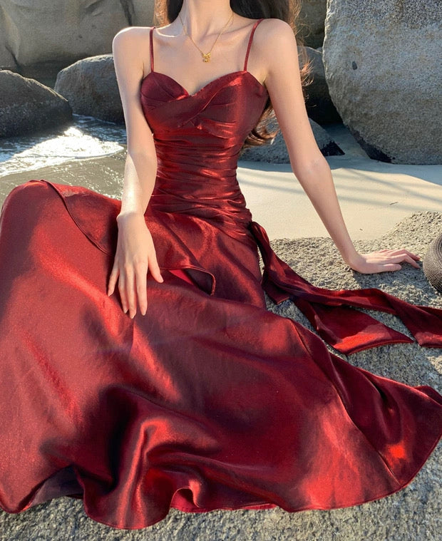 Charmantes Meerjungfrau-Spaghettiträger-Kleid für den 21. Geburtstag Elegantes Abendkleid Langes Ballkleid Hochzeitsgastkleid N4027