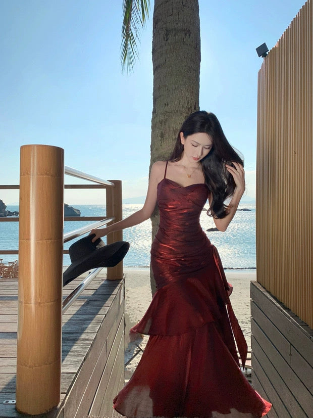Charmantes Meerjungfrau-Spaghettiträger-Kleid für den 21. Geburtstag Elegantes Abendkleid Langes Ballkleid Hochzeitsgastkleid N4027