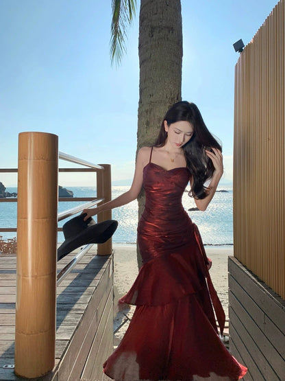 Charmantes Meerjungfrau-Spaghettiträger-Kleid für den 21. Geburtstag Elegantes Abendkleid Langes Ballkleid Hochzeitsgastkleid N4027
