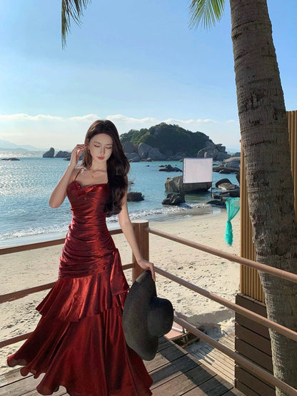 Charmantes Meerjungfrau-Spaghettiträger-Kleid für den 21. Geburtstag Elegantes Abendkleid Langes Ballkleid Hochzeitsgastkleid N4027