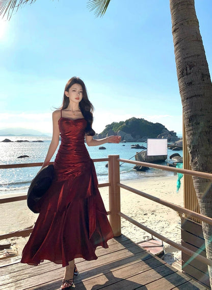 Charmantes Meerjungfrau-Spaghettiträger-Kleid für den 21. Geburtstag Elegantes Abendkleid Langes Ballkleid Hochzeitsgastkleid N4027