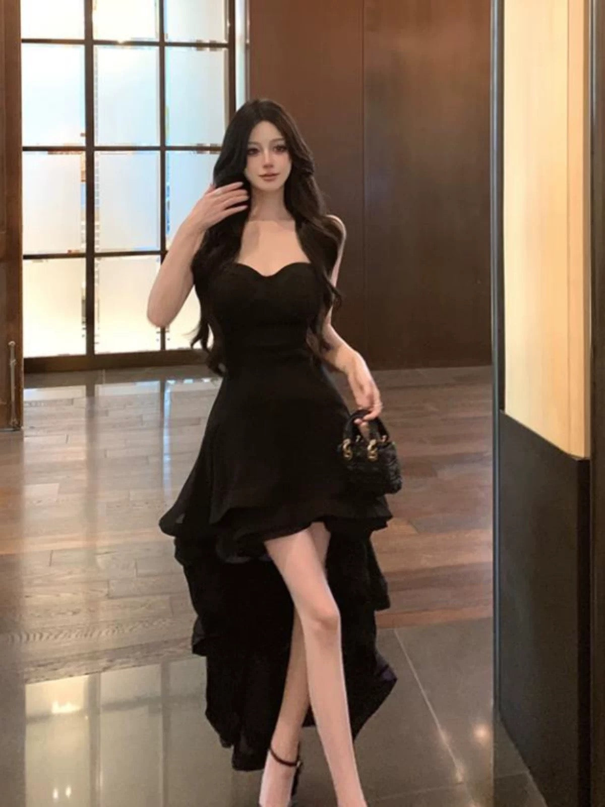 Sexy High Low Sweetheart Schwarz 21. Geburtstag Elegante Outfits Hochzeitsgastkleider N4020