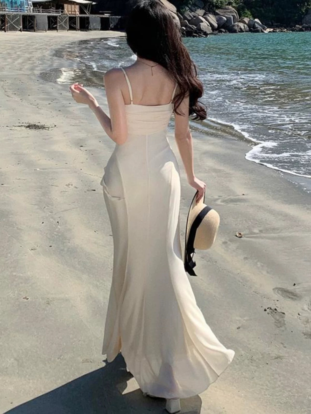 Élégantes robes de bal sirène à fines bretelles avec fleur, robe de soirée en mousseline N4023