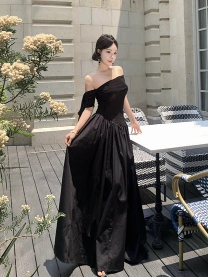 Robe de Soirée Sexy Coupe Évasée Épaules Dénudées Élégante pour Anniversaire 18 Ans Tenue d'Été Noire pour Invitée de Mariage N4030