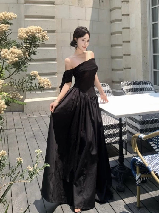 Sexy A Line Off The Shoulder 18th Birthday Elegant Outfit Summer Black Wedding Guest Dresses N4030