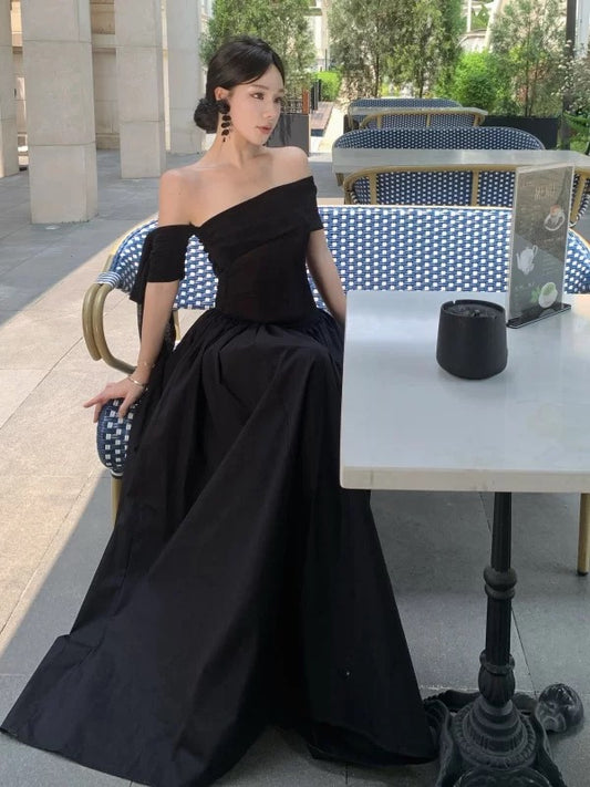 Sexy A Line Off The Shoulder 18th Birthday Elegant Outfit Summer Black Wedding Guest Dresses N4030