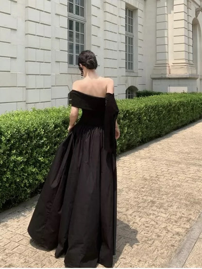 Robe de Soirée Sexy Coupe Évasée Épaules Dénudées Élégante pour Anniversaire 18 Ans Tenue d'Été Noire pour Invitée de Mariage N4030