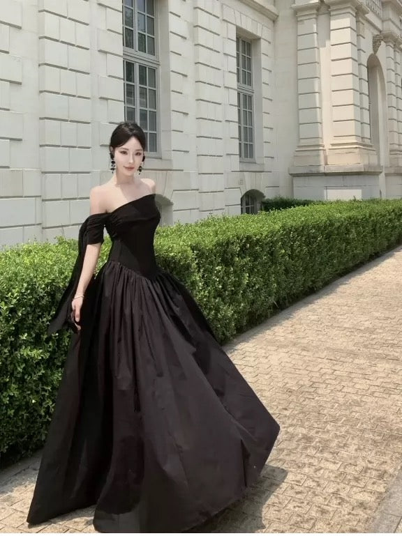 Robe de Soirée Sexy Coupe Évasée Épaules Dénudées Élégante pour Anniversaire 18 Ans Tenue d'Été Noire pour Invitée de Mariage N4030