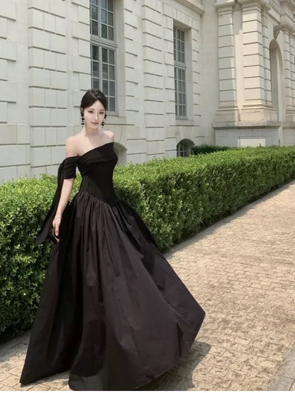 Robe de Soirée Sexy Coupe Évasée Épaules Dénudées Élégante pour Anniversaire 18 Ans Tenue d'Été Noire pour Invitée de Mariage N4030