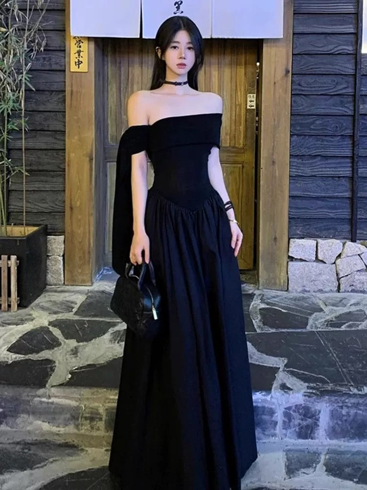 Robe de Soirée Sexy Coupe Évasée Épaules Dénudées Élégante pour Anniversaire 18 Ans Tenue d'Été Noire pour Invitée de Mariage N4030