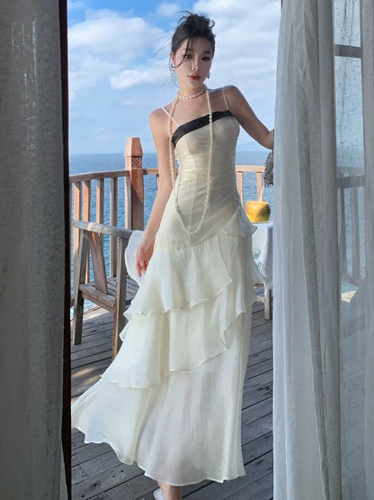 Robe de sirène à fines bretelles blanche, longueur ras du sol, tenue élégante pour le 21e anniversaire, robes d'invitée pour mariage d'été N4031