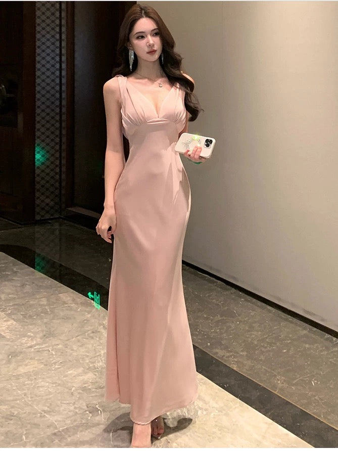 Sexy Sirène Col en V Rose 18e Anniversaire Robe Élégante Robes de Demoiselle d'honneur Été N4033