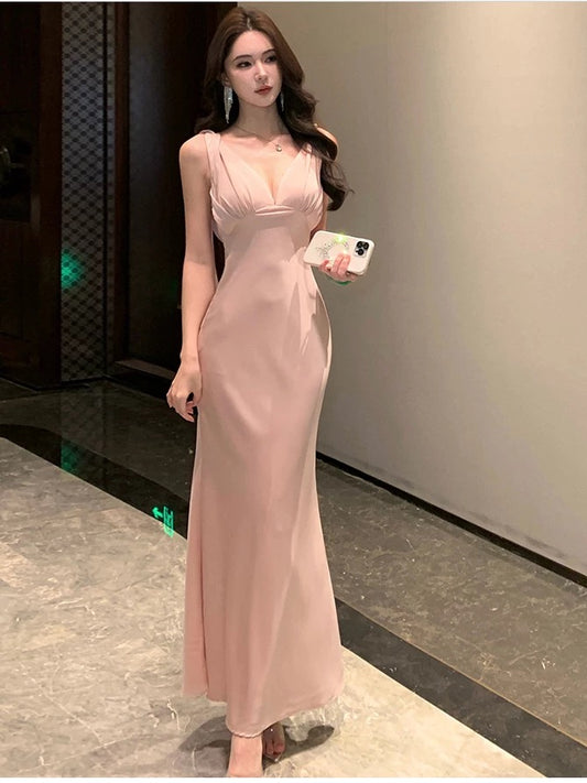 Sexy Mermaid V Neck Pink 18th Birthday Elegant Outfit Summer Wedding Guest Dresses N4033