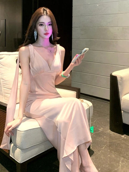 Sexy Sirène Col en V Rose 18e Anniversaire Robe Élégante Robes de Demoiselle d'honneur Été N4033
