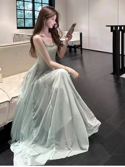 Robe trapèze sexy en mousseline vert menthe à col carré pour le 18e anniversaire, tenue élégante, robes d'invitée pour mariage d'été N4034